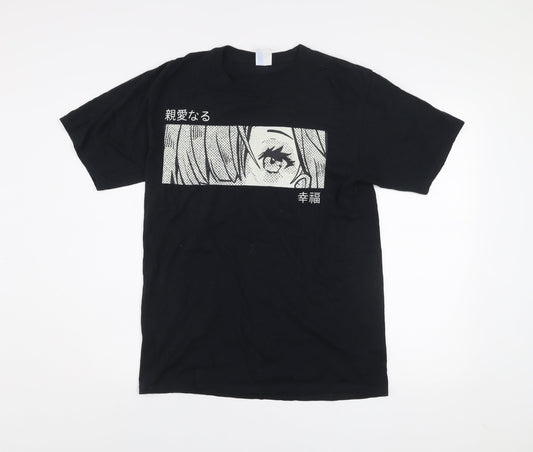 Port & Company Men's Black Anime Graphic Cotton T-Shirt Size M