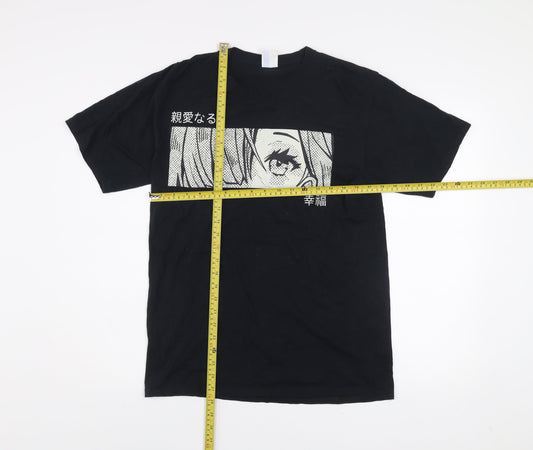 Port & Company Men's Black Anime Graphic Cotton T-Shirt Size M