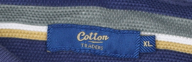 Cotton Traders Men's Blue Striped Polo Shirt XL Classic Fit