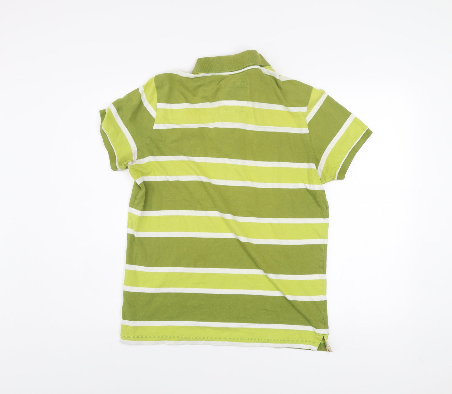 Hollister Men's Green Striped Short Sleeve Polo Shirt M