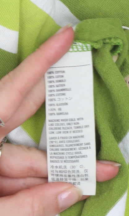 Hollister Men's Green Striped Short Sleeve Polo Shirt M