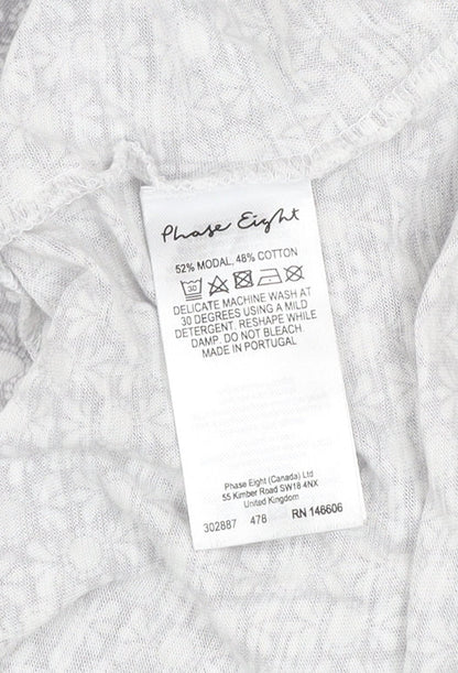 Phase Eight Women's Grey Floral V-Neck 3/4 Sleeve Tunic Top Size 12