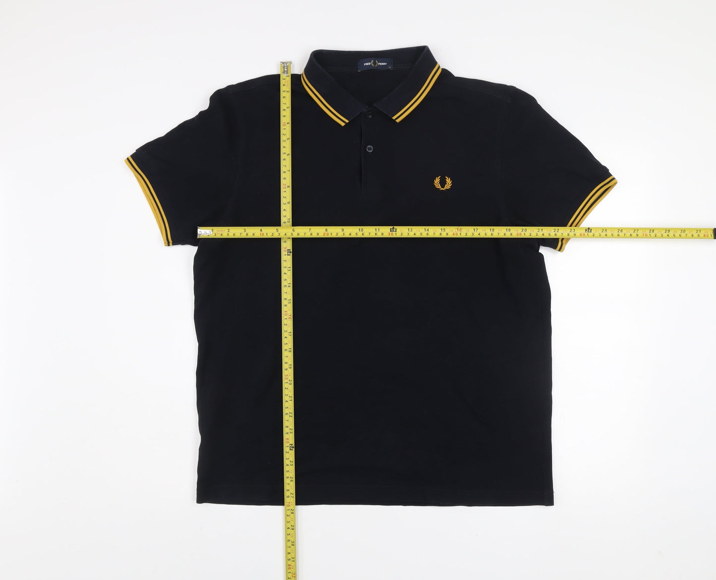 Fred Perry Men's Black XL Slim Fit Cotton Polo Shirt with Yellow Tipped Collar