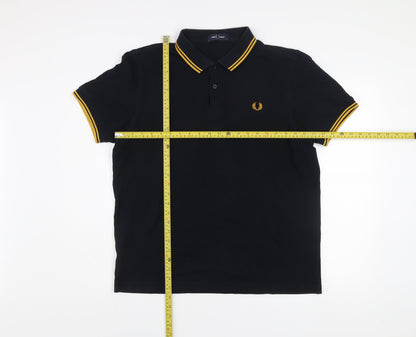 Fred Perry Men's Black XL Slim Fit Cotton Polo Shirt with Yellow Tipped Collar