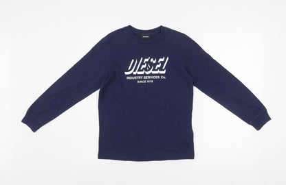 Diesel Boys Navy Blue Long Sleeve Crew Neck Graphic T-Shirt Size 10