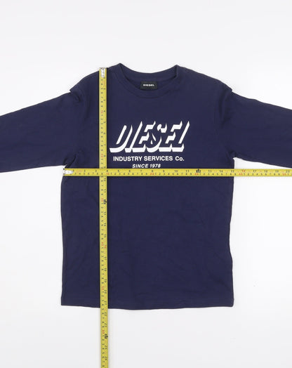 Diesel Boys Navy Blue Long Sleeve Crew Neck Graphic T-Shirt Size 10