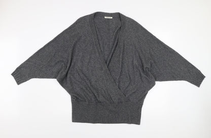 Artigiano Women Grey Size 16 Wrap V-Neck Knit Jumper