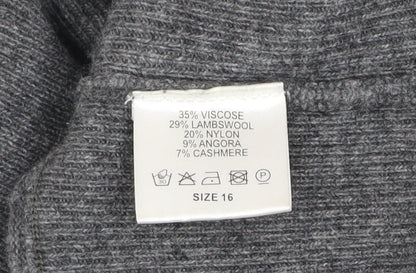 Artigiano Women Grey Size 16 Wrap V-Neck Knit Jumper