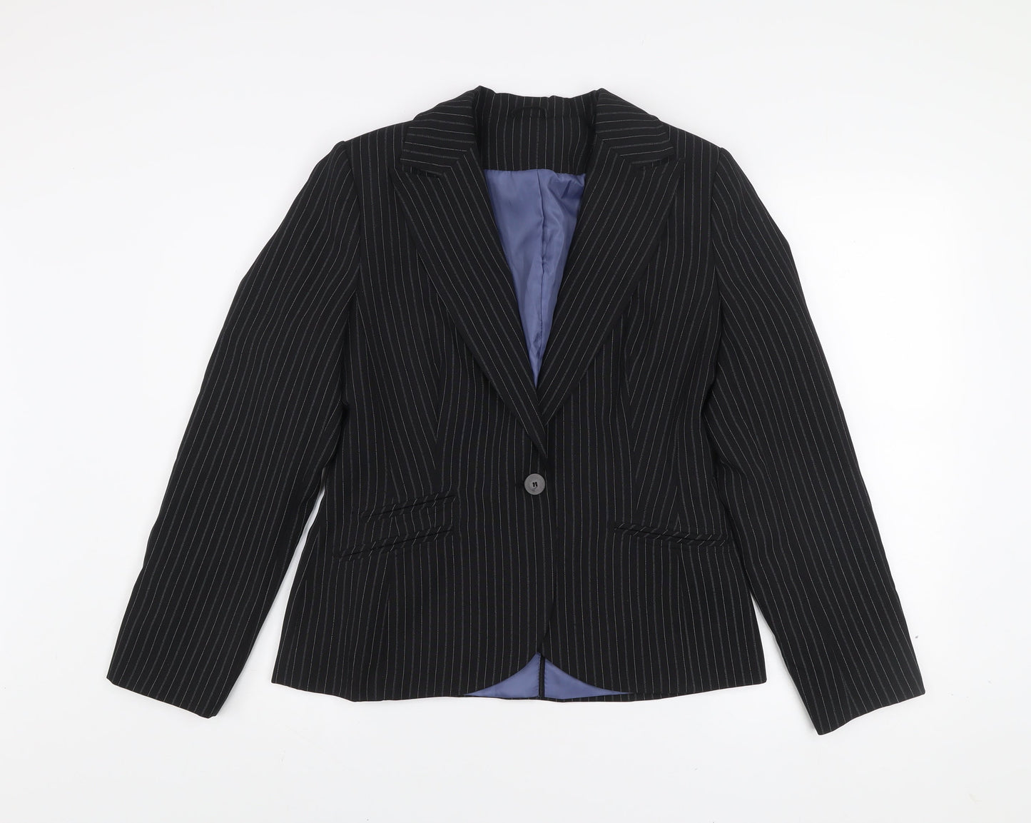 New Look Women's Black Pinstripe Single-Breasted Blazer Size 14
