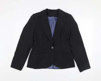 New Look Women's Black Pinstripe Single-Breasted Blazer Size 14