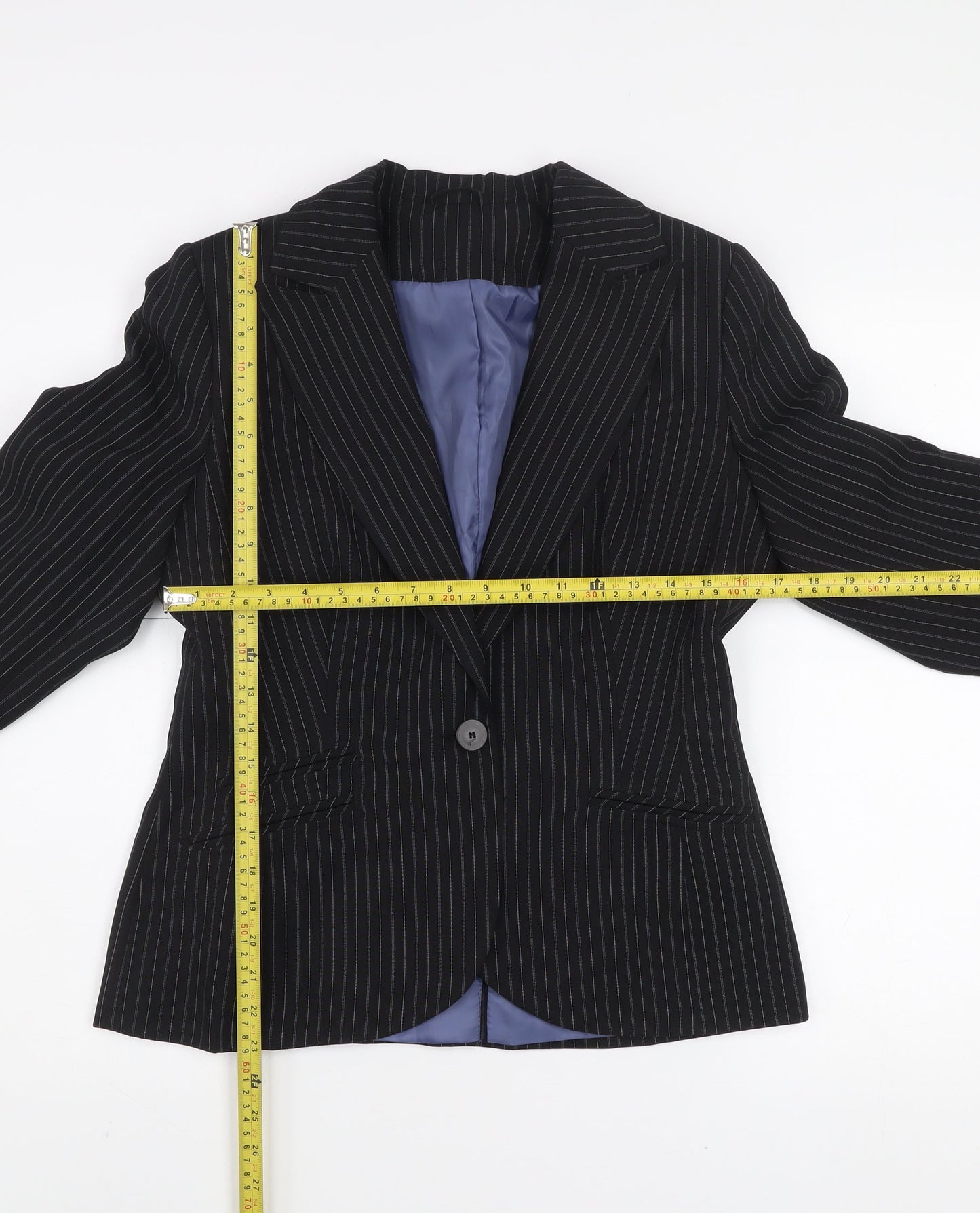 New Look Women's Black Pinstripe Single-Breasted Blazer Size 14