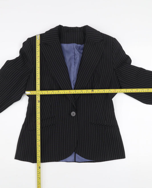 New Look Women's Black Pinstripe Single-Breasted Blazer Size 14
