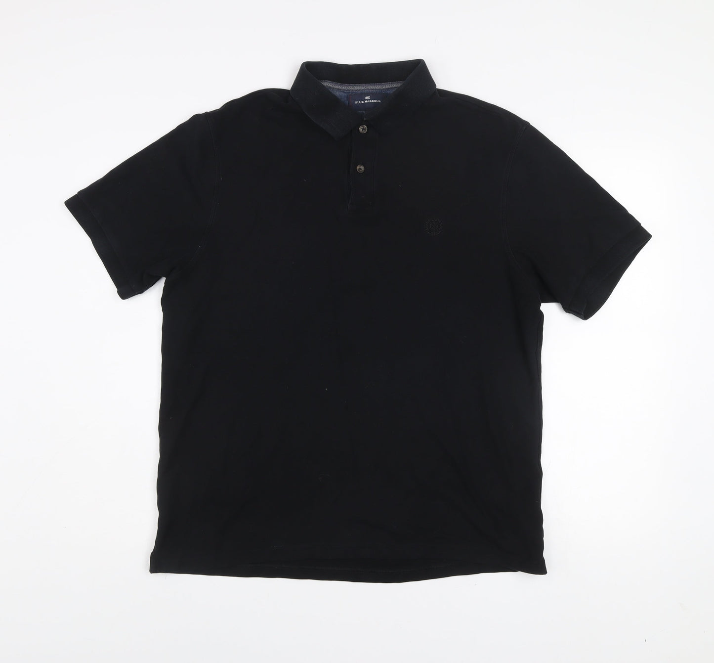 Marks and Spencer Blue Harbour Mens Black Polo Shirt L Regular Fit 100% Cotton