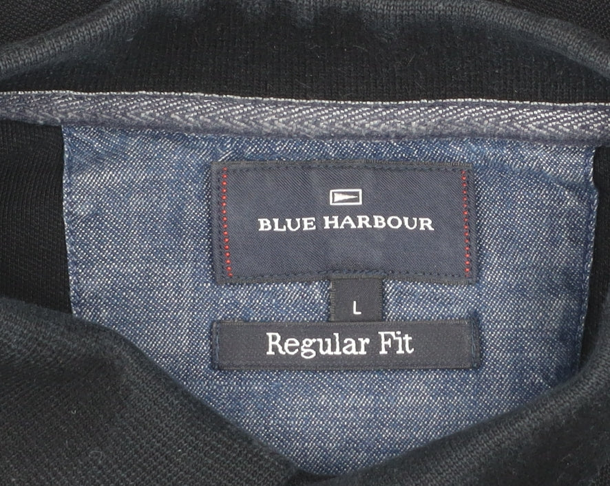 Marks and Spencer Blue Harbour Mens Black Polo Shirt L Regular Fit 100% Cotton