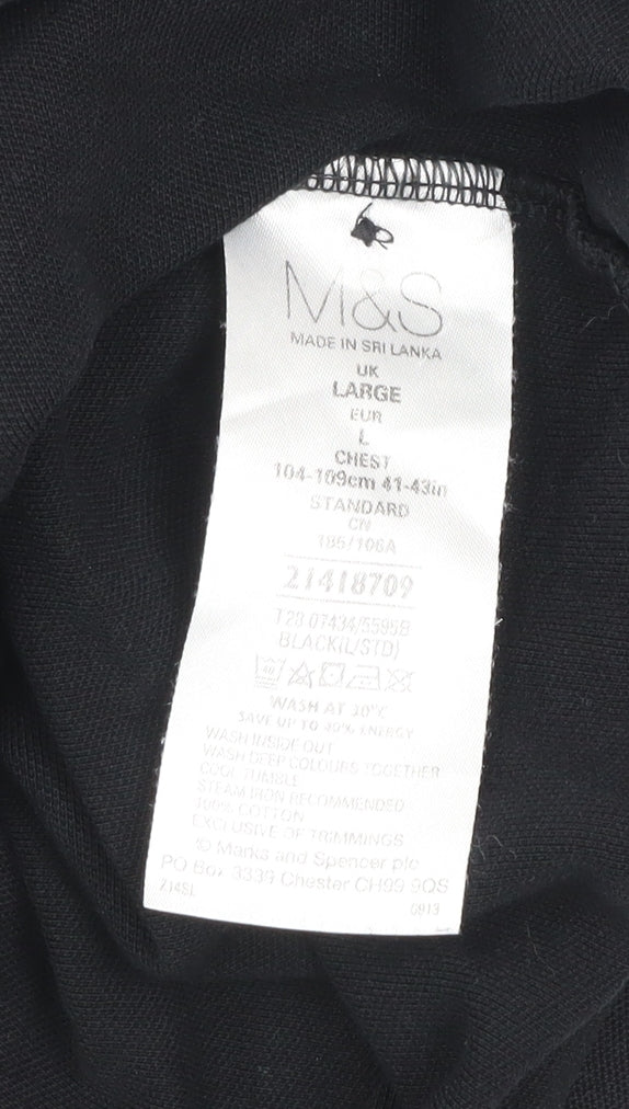 Marks and Spencer Blue Harbour Mens Black Polo Shirt L Regular Fit 100% Cotton