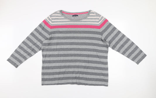 Maine New England Women's Grey Striped Long Sleeve Cotton T-Shirt Size 24