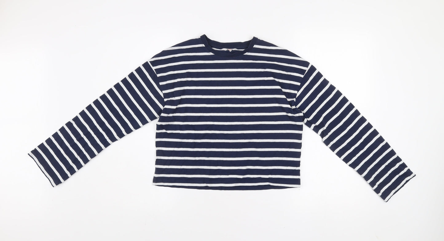 John Lewis ANYDAY Women's Blue Striped Long Sleeve Cotton T-Shirt Size S