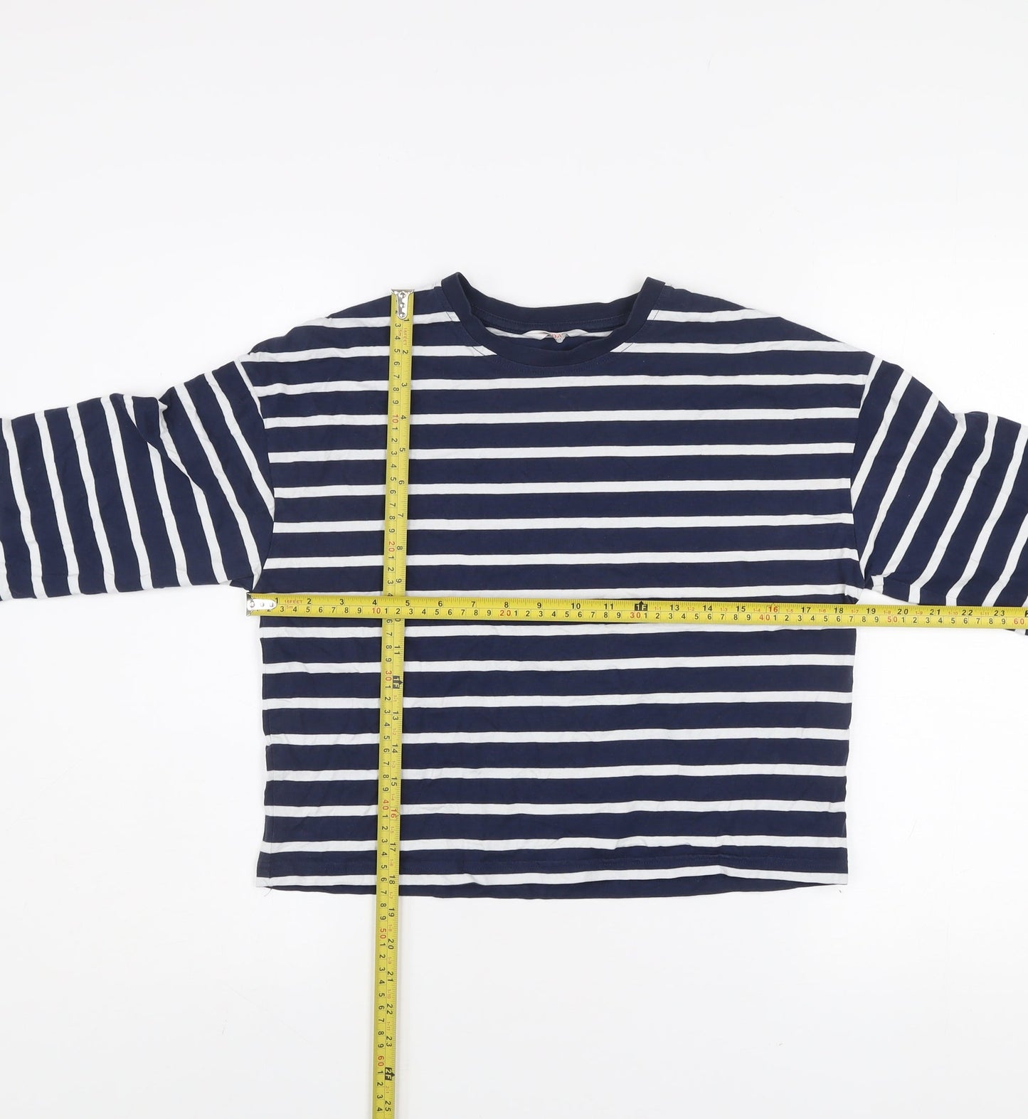 John Lewis ANYDAY Women's Blue Striped Long Sleeve Cotton T-Shirt Size S