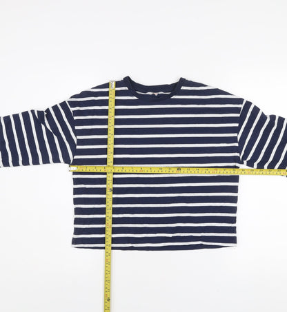 John Lewis ANYDAY Women's Blue Striped Long Sleeve Cotton T-Shirt Size S