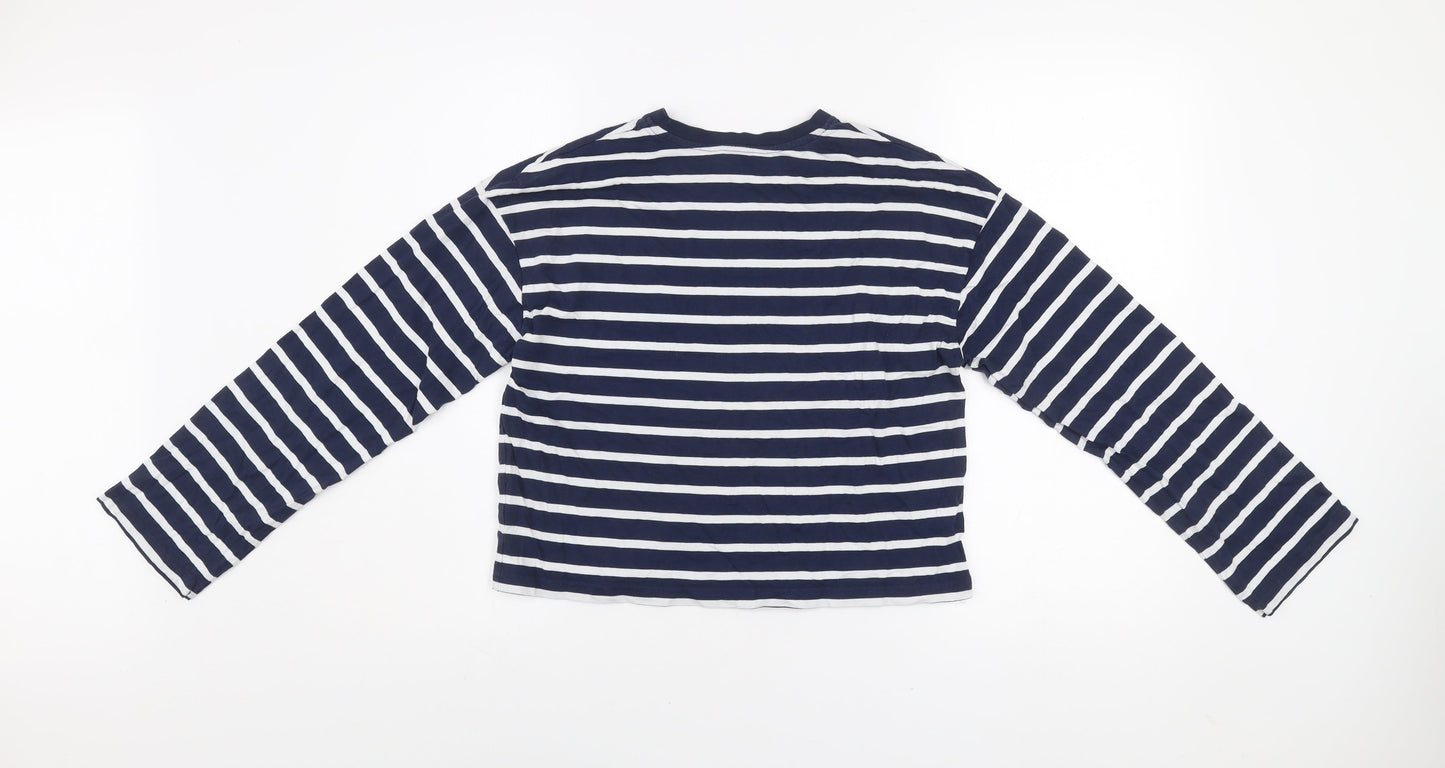 John Lewis ANYDAY Women's Blue Striped Long Sleeve Cotton T-Shirt Size S