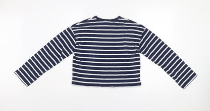 John Lewis ANYDAY Women's Blue Striped Long Sleeve Cotton T-Shirt Size S