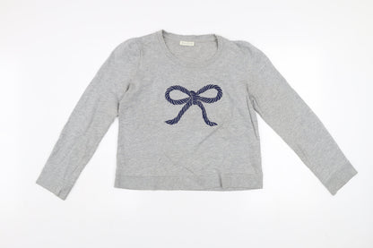 Whistles Women Grey Bow Pullover Jumper UK 14 Cotton Blend Long Sleeve