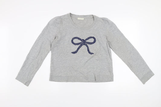 Whistles Women Grey Bow Pullover Jumper UK 14 Cotton Blend Long Sleeve