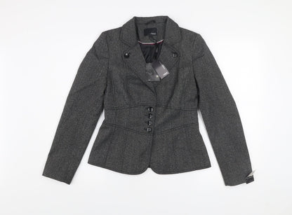 Next Women's Grey Tailored Suit Jacket Blazer Size 8 Wool Blend