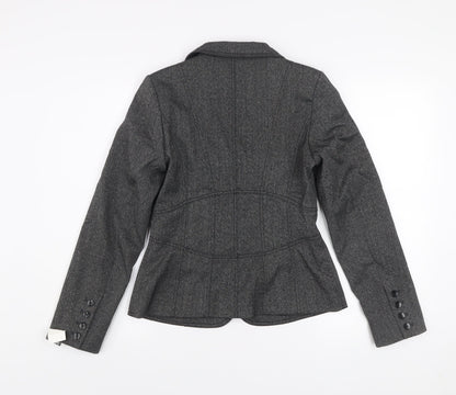 Next Women's Grey Tailored Suit Jacket Blazer Size 8 Wool Blend