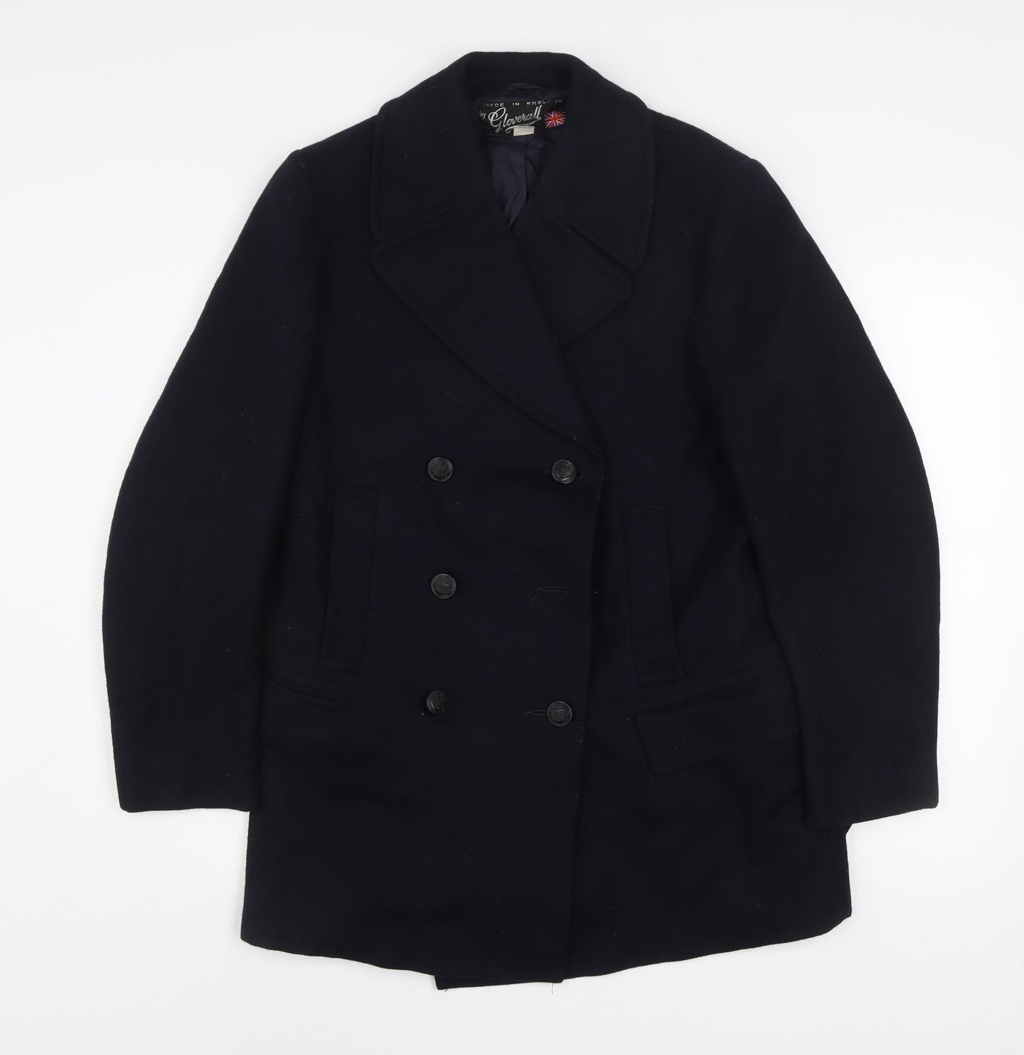 Gloverall Men's Black Wool Pea Coat Size 38 Classic Mid-Length