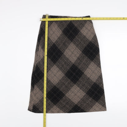 Bassini Womens Brown Check Midi Stretch Pencil Skirt Size 12