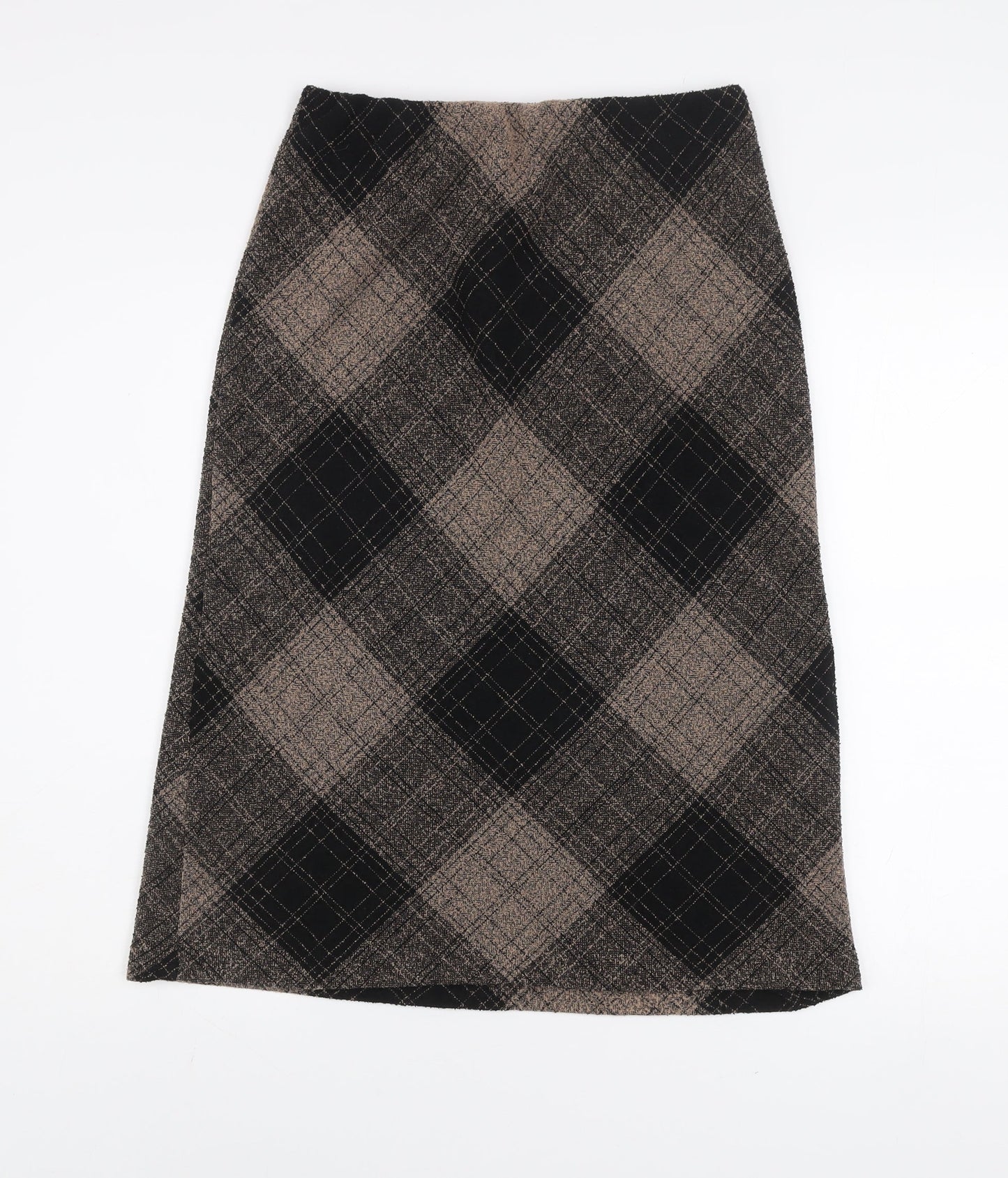 Bassini Womens Brown Check Midi Stretch Pencil Skirt Size 12