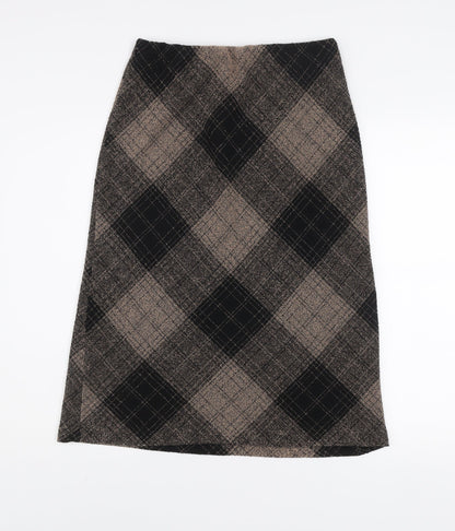 Bassini Womens Brown Check Midi Stretch Pencil Skirt Size 12