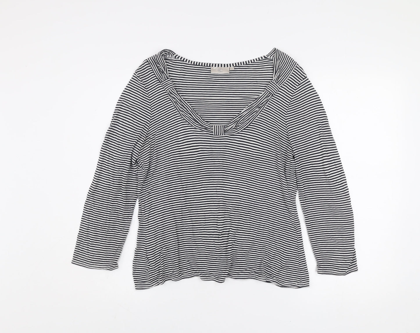 CC Women’s Black White Striped Scoop Neck 3/4 Sleeve Jersey Top M