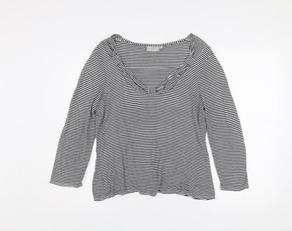 CC Women’s Black White Striped Scoop Neck 3/4 Sleeve Jersey Top M