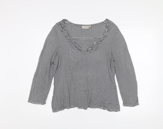 CC Women’s Black White Striped Scoop Neck 3/4 Sleeve Jersey Top M