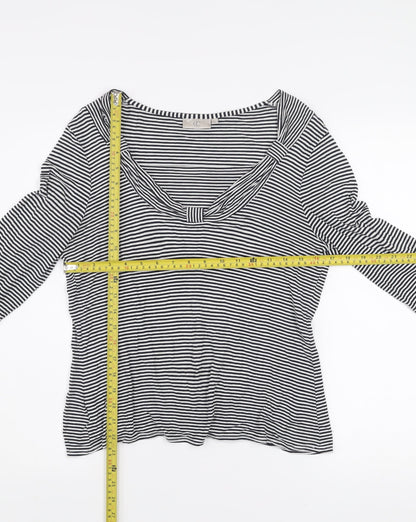 CC Women’s Black White Striped Scoop Neck 3/4 Sleeve Jersey Top M