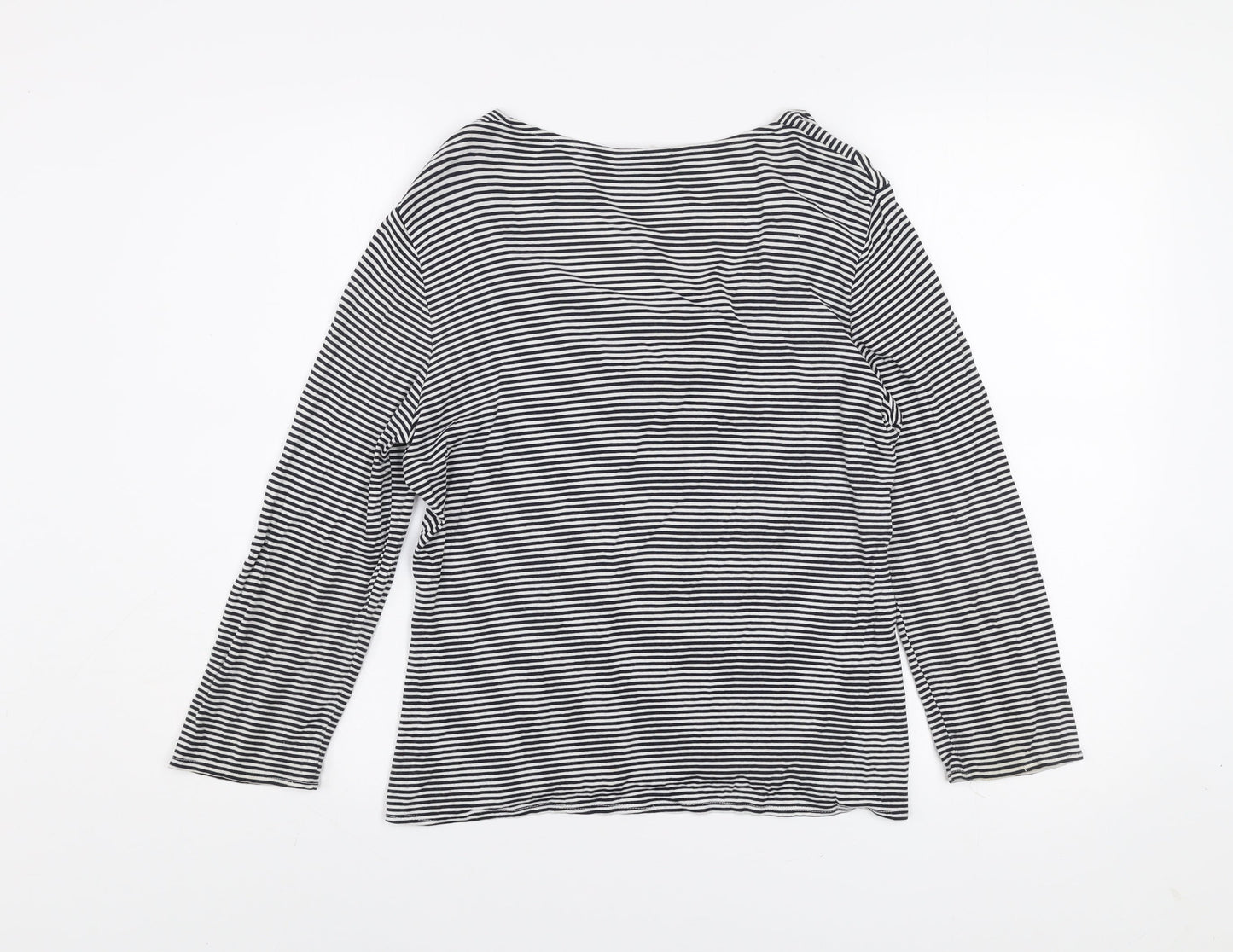 CC Women’s Black White Striped Scoop Neck 3/4 Sleeve Jersey Top M