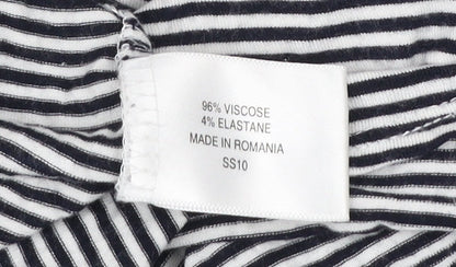 CC Women’s Black White Striped Scoop Neck 3/4 Sleeve Jersey Top M