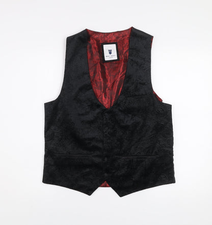 Marc Darcy Men's Black Paisley Polyester Waistcoat Size 42 Regular Fit