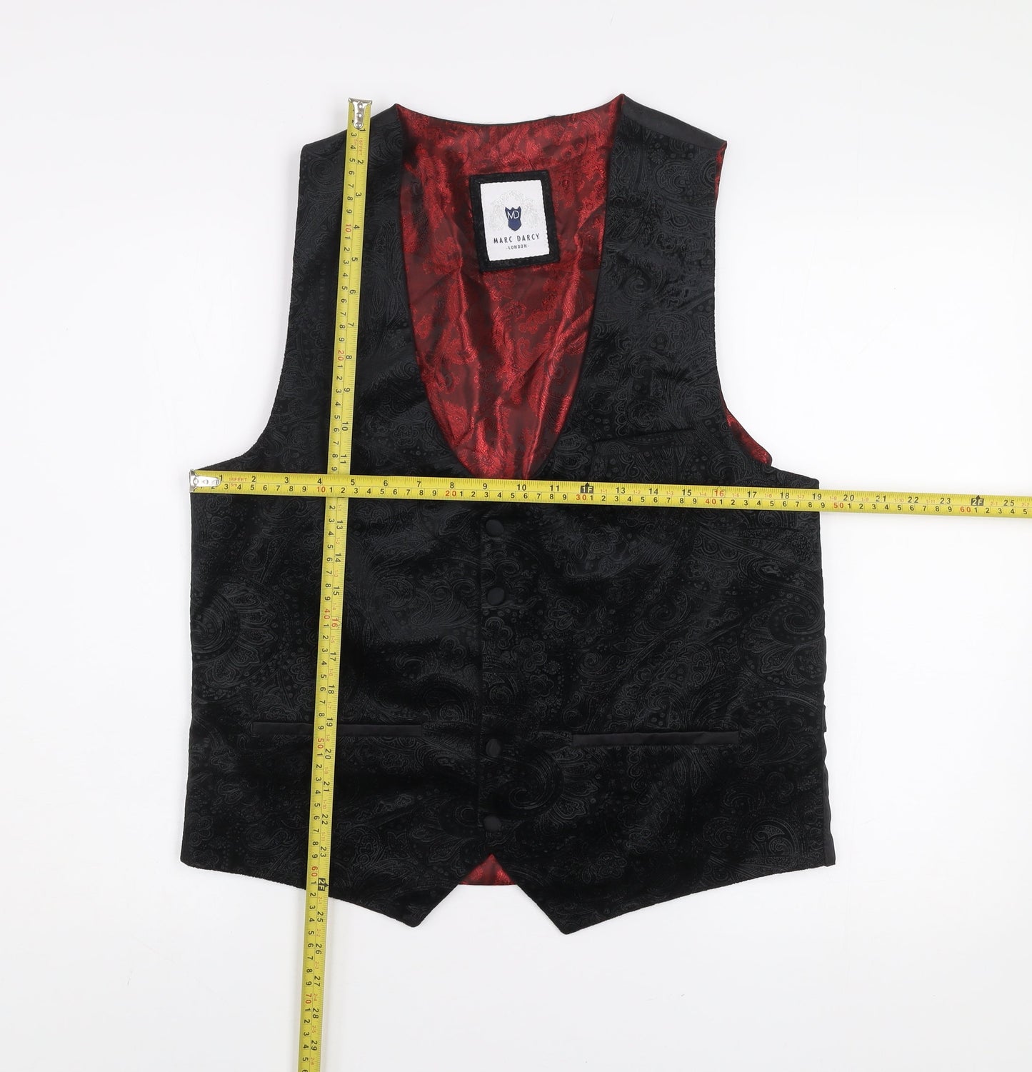 Marc Darcy Men's Black Paisley Polyester Waistcoat Size 42 Regular Fit