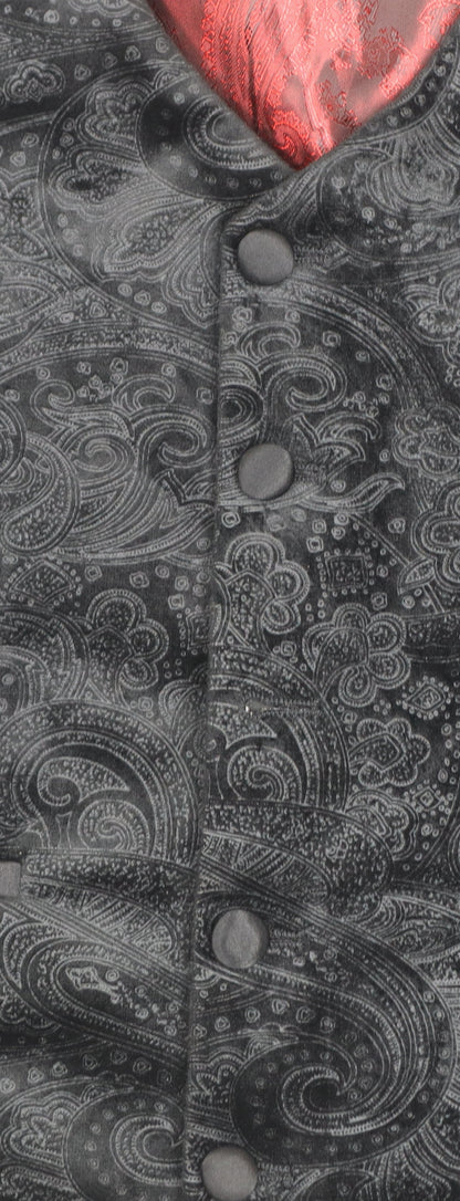 Marc Darcy Men's Black Paisley Polyester Waistcoat Size 42 Regular Fit