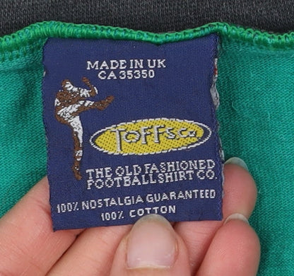 Toffs Men's Green Retro Football V-Neck Cotton T-Shirt Size L