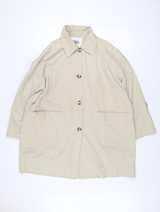 Zara Men Beige Mid-Length Overcoat M Relaxed Fit Classic Style