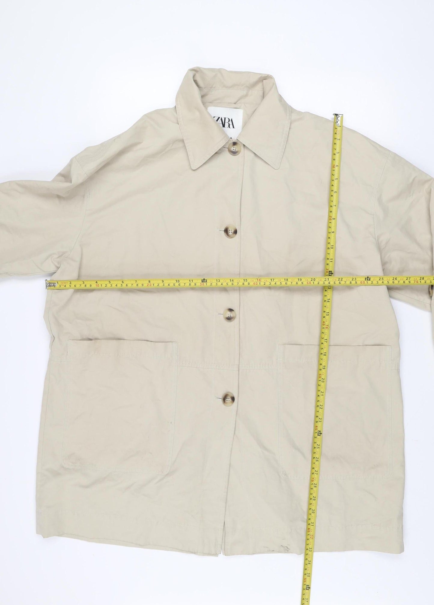 Zara Men Beige Mid-Length Overcoat M Relaxed Fit Classic Style