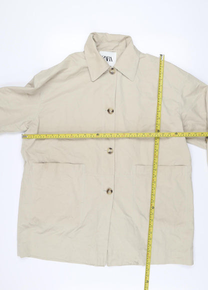 Zara Men Beige Mid-Length Overcoat M Relaxed Fit Classic Style