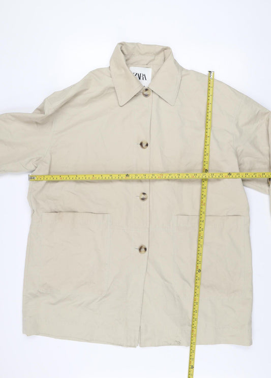 Zara Men Beige Mid-Length Overcoat M Relaxed Fit Classic Style