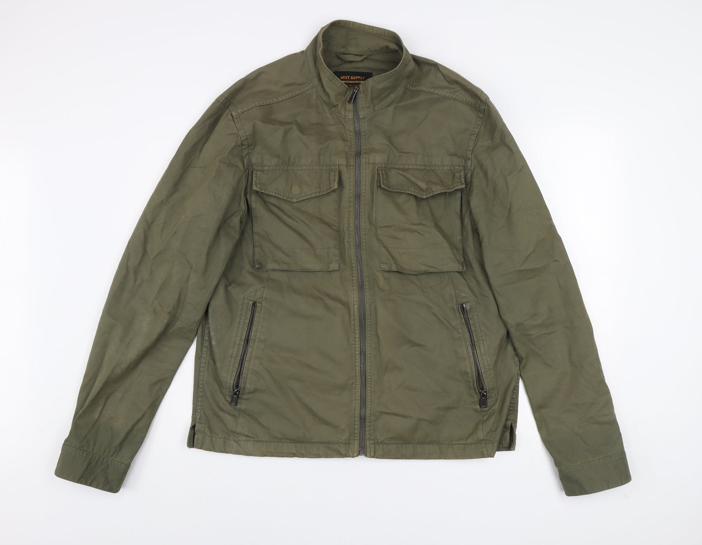 Next Men's Green Military Jacket L 42in Cotton Full Zip Casual