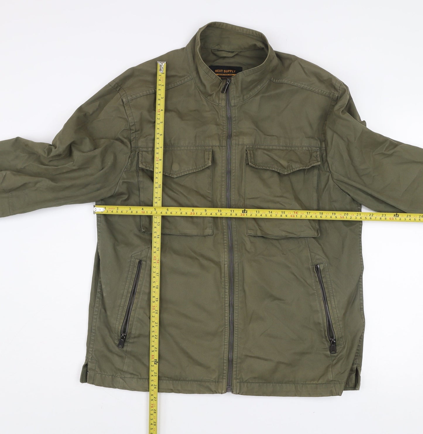 Next Men's Green Military Jacket L 42in Cotton Full Zip Casual
