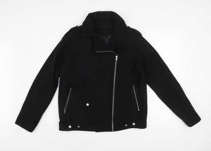 Glamorous Women's Black Biker Jacket Size 10 Lined Zip Casual